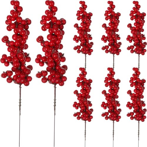 Künstliche Rote Beeren Zweige für Weihnachtsbaum Deko,8pcs Rote Beerenzweig Stechpalme Zweige für Weihnachten Deko Kranz Handwerk Herbst Hochzeit Winter Dekoration