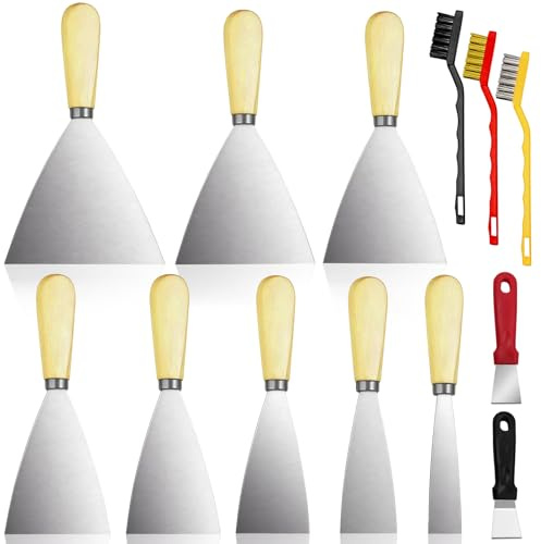 Seconero Spachtel Set, Flächenspachtel Set Trockenbau Spachtel Werkzeug | 8 Pcs Edelstahl Malerspachtel Set + 2 Pcs Reinigungsspatel, Palettenmesser, Putty Messer Spachtel (1/1.5/2/2.5/3/3.5/4/5)
