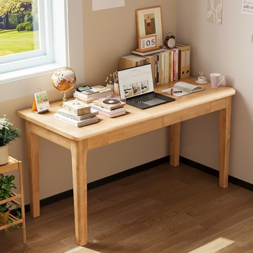 BaoBaJiu Schreibtisch aus Massivholz mit Schubladen, im Mid-Century-Modern-Stil for Homeoffice oder Schlafzimmer, Kleiner Computertisch for kleine Räume, Vintage-Schreibtische Holz(Nature,47.24in)