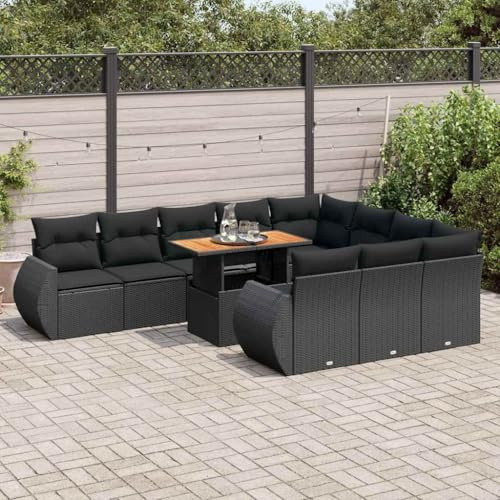 Ziaphsol 11-TLG. Garten-Sofagarnitur Schwarz Poly Rattan, Modulares Outdoor Lounge Set mit Stauraum, Verstellbarer Tisch, UV-beständig, für Terrasse, Balkon