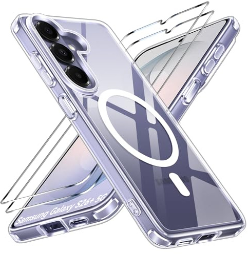 ivoler Klar Magnetisch Hülle für Samsung Galaxy S26 Plus 5G, 1 Handyhülle mit 2 Stück Panzer Schutz Glas, [Militärischer Schutz] Stoßfest Transparent Schutzhülle Durchsichtige Dünn Case