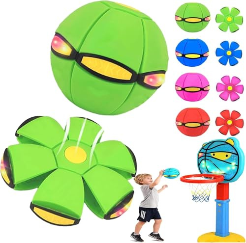 Gahwa Magische Fliegende Untertasse,2026 Neuer Hüpfball für Kinder, Eltern-Kind-Interaktion, leuchtendes Haustierspielzeug für Pädagogische Körperübungsreaktion, mit 6 Lichtern (Green)
