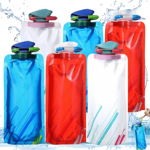 LGZIN Lot de 6 Bouteille Pliable, 700ML Bouteilles d'eau Pliable Portable avec Crochet, Gourde Pliable Réutilisable pour Voyager, Randonnée, Aventures