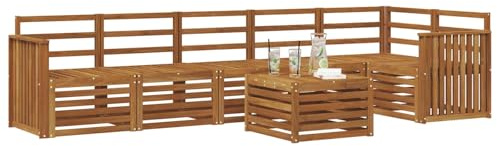 vidaXL Ecksofa Set 7 pcs Natur Massivholz Akazie, Moderne Garten-Sofagarnituren, robuste Loungemöbel, Akazienmodule für entspanntes Chillen im Freien