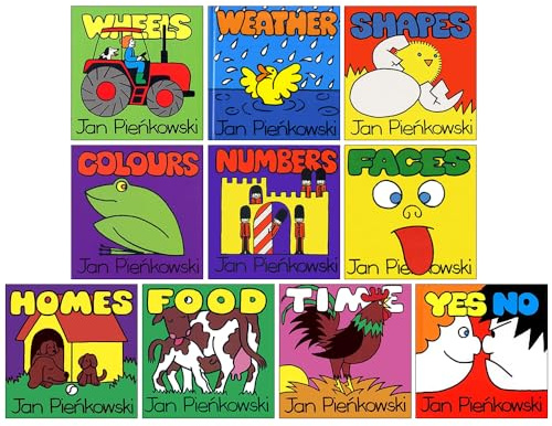 Jan Pienkowski 10 Books Children Collection Set (Wheels, Weather, Shapes, Colours, Numbers, Faces, Homes, Food, Time & Yes No)