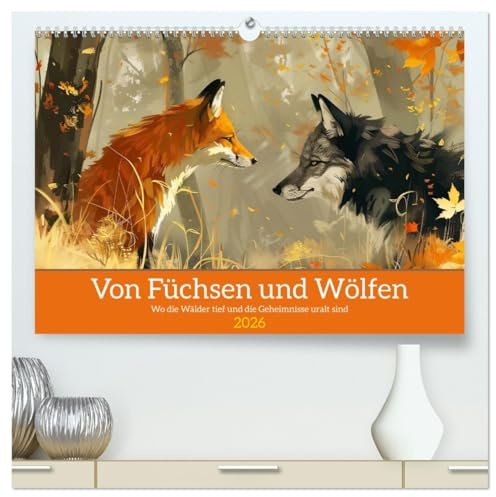 Von Füchsen und Wölfen (hochwertiger Premium Wandkalender 2026 DIN A2 quer), Kunstdruck in Hochglanz: Die Wächter uralter Geheimnisse (CALVENDO Tiere)