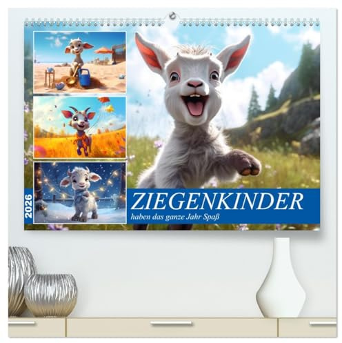 Ziegenkinder haben das ganze Jahr Spaß (hochwertiger Premium Wandkalender 2026 DIN A2 quer), Kunstdruck in Hochglanz: Lustige Zicklein laden zum Spielen ein (CALVENDO Spass)