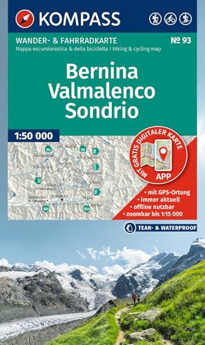 KOMPASS Wanderkarte 93 Bernina, Valmalenco, Sondrio 1:50.000: Wander- und Fahrradkarte in einem - inklusive Offline-Verwendung in der KOMPASS-App. Wander-& Radwege. Skitouren. Langlaufen. Reiten.