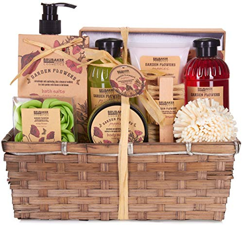 BRUBAKER Cosmetics Bade- und Dusch Set Mohnblumen Duft - 14-teiliges Geschenkset im Pflanzkorb - mit Nagelbürste