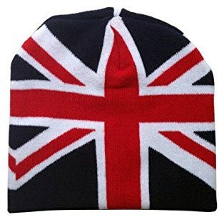 Rozgul Unisex Strickmütze mit Union-Jack-Flagge, ohne Manschette, Skimütze, Mehrfarbig, Einheitsgröße