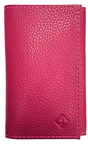 LOLUNA® - Porte Papier Voiture en Cuir Graine Souple - Format 3 Volets Compact - Etui Carte Grise, permis, identité, Assurance, crédit, dans Plusieurs Couleur pour Homme et Femme - Fuchsia