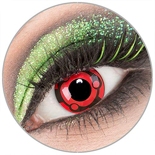Farbige rote schwarze 'Eternal Madara' Kontaktlinsen ohne Stärke 1 Paar Crazy Fun Kontaktlinsen mit Behälter zu Fasching Karneval Halloween - Topqualität von 'Giftauge'