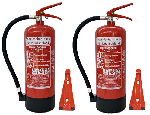 Brandengel® Feuerlöscher 2X 6kg Pulver Orginalverpackt Brandklasse ABC, EN3, Manometer, Messingarmatur + Sicherheitsventil mit Kunststoffstandfuß mit Wandhalter (Ohne Prüfnachweis u. Jahresmarke)