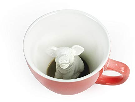 Creature Cups Schweine-Keramiktasse (325 ml, Pfirsich-Außenseite) – verstecktes 3D-Tier im Inneren der Tasse taucht auf, wenn Sie trinken, Schweinchen, Bauernhoftier, Geburtstag, Urlaub,