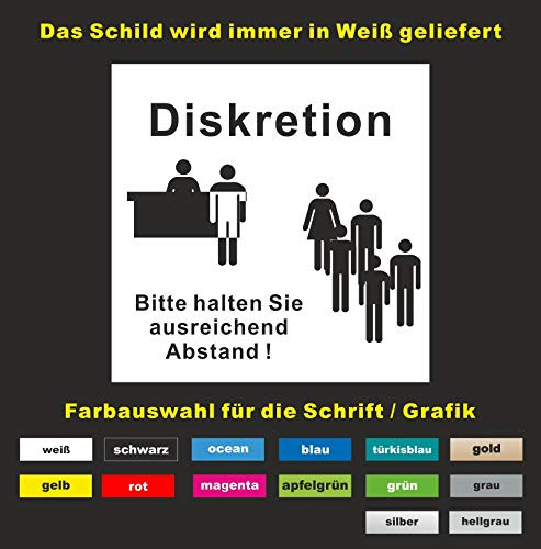 Diskretion PVC Schild bitte halten Sie Abstand Arzt Praxis Bank Empfang 20x20 cm Rot