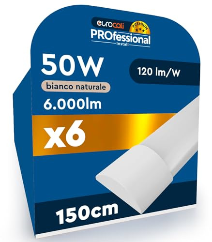 Eurocali 6 LED Batten Linear Deckenleuchten für Decke 50W 150CM Chip CREE 6000 Lumen Garantie 6 Jahre 120lm/W - Weißes Natürliches Licht 4000K - Lampe Strahl 120° für Garage Geschäft Büro