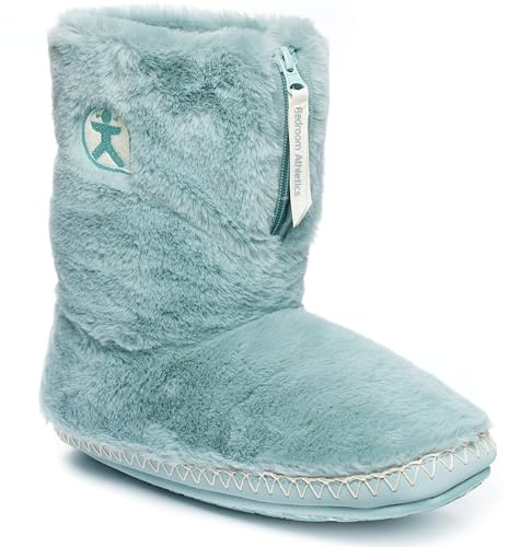 Bedroom Athletics Womens Marilyn Classic Faux Fur Slipper Boot Soft Warm Zip Fastening Memory Foam Durable Machine Washable - Seafoam - UK 5/6