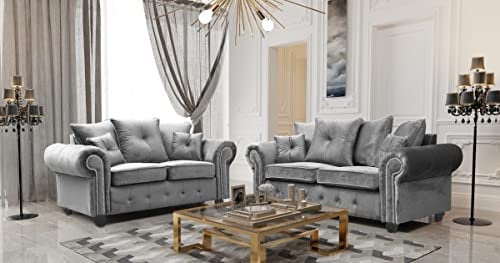Huge Sale | Dark Grey Plush Fabric sofas 3 and 2 seater Sofa sets For Living Room