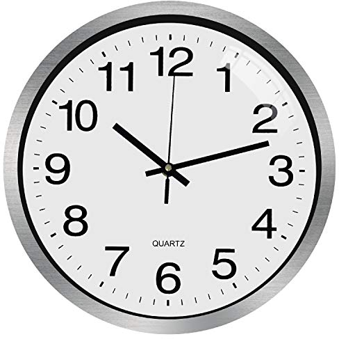 Outpicker Wanduhr Ohne Tickgeräusche 30cm Modern Quartz Lautlos Wanduhr Schleichende Sekunde, Metalluhr Dekoration für Wohnzimmer Kinderzimmer Küche (Silber Weiss)