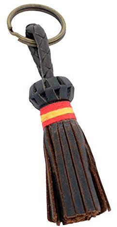 Tiendas LGP- Llavero de Cuero Moña Bola, Bandera de España, Anilla Metálica, Color Marrón