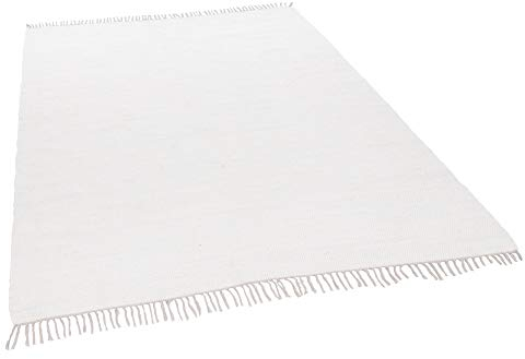 Theko Young Fashion Klassischer Teppich strapazierfähig aus 100% Baumwolle in der Farbe Weiß 101, Maße: 140cm x 70cm, 420112