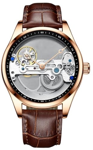 RORIOS Mode Herren Uhr Automatikuhr Mechanische Armbanduhr mit Edelstahlband Wasserdicht Tourbillon Uhren für Männer Herren