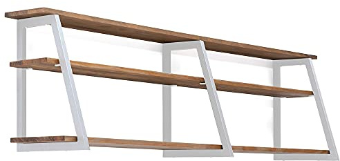 Etagère poligonale cendante 3 cadres 180 x 35 Blanc en bois massif de pin effet vintage style industriel Box Furniture