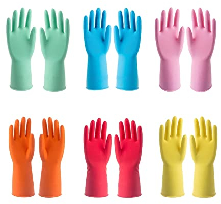 6 Paires Gants Menage, Gant de Nettoyage, Gant de Protection, Gants Latex, Gants Vaisselle, Home Disinfection Dust Removal Gloves(6 Couleurs, 5 paires M,1 paires XL)