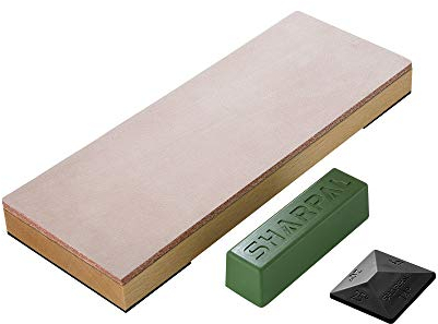 SHARPAL 204N Kit de Stropping affûtage en cuir avec composé de 53g polissage et guide d'angle de pour aiguiser, Aiguiseur de Couteaux, bloc de couteaux 20cm x L 7,5cm, couteaux d'affûtage