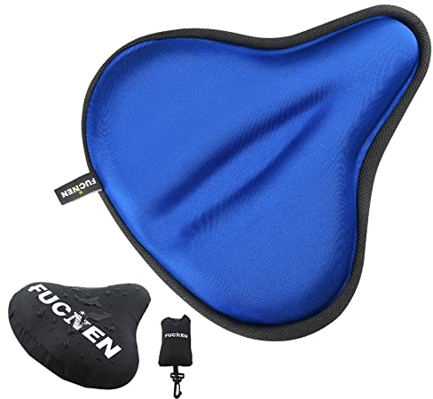 FUCNEN Fahrradsattel Überzug Blau Sattelbezug Fahrrad Gel für Heimtrainer Breit Weich Bequem Gel Sattelbezug Heimtrainer Fahrrad Sitzpolster Gelsattel Damen überzug - 27 x 25Cm