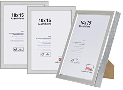 DEHA Design Bilderrahmen, 10 x 15 cm (3er Set), Aluminium, Silber glanz, Fotorahmen zum Auftstellen im Hoch- & Querformat, bruchsicheres Kunstglas, Boston