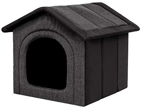 Hundehaus Hundehütte für mittelgroße Hunde - Katzenhaus, Katzenhöhle - mit herausnehmbarem Dach - Tierhaus für Katzen und Hunde für Drinnen/Indoor - Graphit mit Schwarz - 52 x 46 x 53 cm [R3 / L]