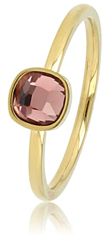 My Bendel Ring Gold mit quadratischem rosa Glasstein- Stylischer Ringe für Damen mit farbiger Stein - Bleibt schön und Verfärbt nicht - Stapeln Ringe - mit Luxuriösen Geschenkverpackung