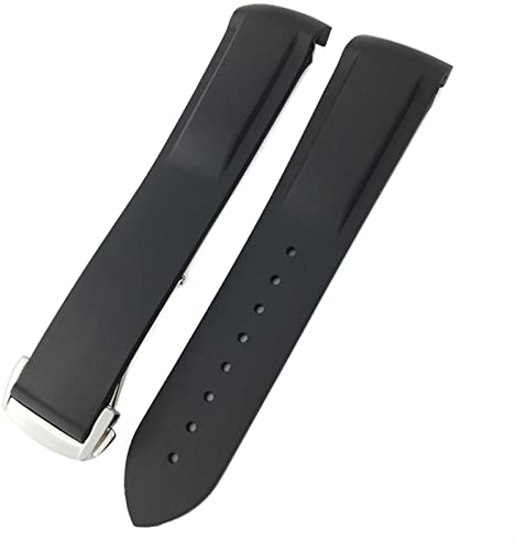 SKM Gummi-Silikon-Armband für Omega Seamaster GMT Diver 300 Speedmaster Hamilton 19 mm 20 mm 21 mm 22 mm Uhrenarmband (Farbe: Schwarz, Gr??e: 21 mm Silberschnalle)