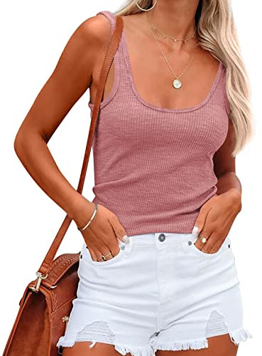 NONSAR T-shirt d'été sans manches pour femme - Débardeur élastique - Coupe ajustée, Rose, XXL