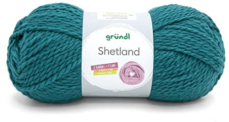 Gründl Shetland Wolle (modisches und weiches Strickgarn aus 80% Polyacryl und 20% Wolle, 100 g / 170 m, Nadelstärke: 7-8, 1 x 100 g), petrol