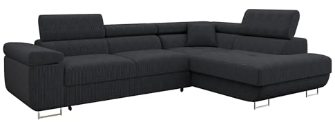 Mirjan24 Ecksofa Torezio Cord mit Bettkasten, Einstellbare Kopfstützen, Sofa mit Schlaffunktion, Eckcouch für Wohnzimmer, L-Form Couch mit Bettfunktion (Poso 135, Seite: Rechts)