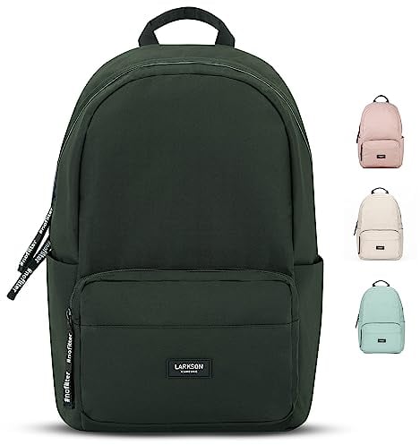 LARKSON Schulrucksack Mädchen & Jungen Teenager Dunkelgrün - No 3 - Rucksack Damen & Herren für Schule - 16 Laptopfach - Aus Recyceltem PET - Wasserabweisend