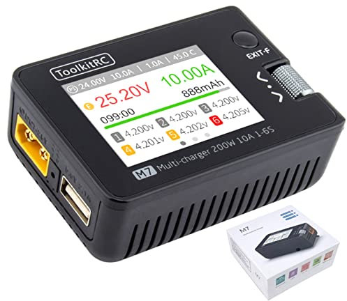 HTLNUZD ToolkitRC M7 Balance Charger Discharger 200W 10A DC 7-28V 1-6S Lipo Battery with Voltage Servo Checker ESC Receiver Signal Tester