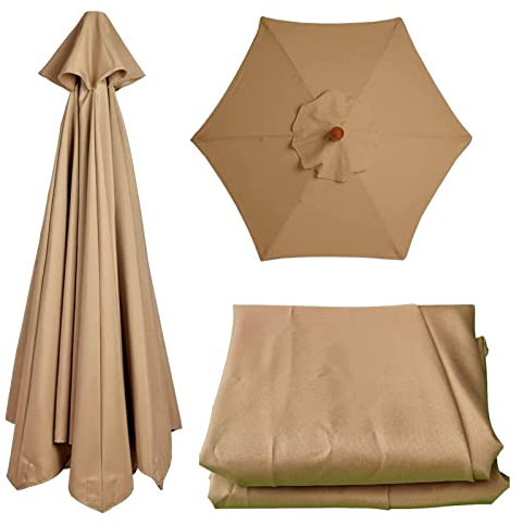 Pologmase Auvent de Parasol à 6 Baleines - Toile de Rechange Toile UV 30+ Imperméable 3M Kaki