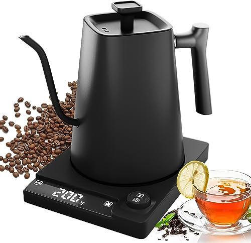 APQ Auto Shut-off Gooseneck Electric Kettle with Temperature Control 0.9L, Black Electric Kettle Gooseneck, 1200W Rapid Heating Stainless Steel Kettle for Pour Over with LED Display