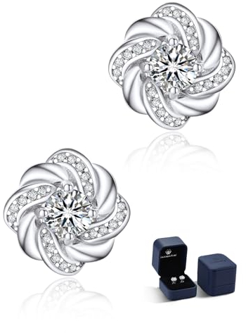 MomentWish Moissanite Ohrringe Blumen, 1 Karat Ohrstecker 925 Silber Moissanit-Diamant Twisted Vine Halo Echt Silber Hypoallergen für Damen Frauen 5mm