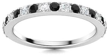 Black Spinel Round 2.00mm Half Eternity Ring | Sterling Silver 925 With Rhodium Plated | Beautiful Eternity Band Ring For Girls And Woman's (White, 53)