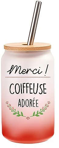 Planetee Verre Cocktail Merci Coiffeuse Adorée | Idée Cadeau Verre à Eau avec Paille