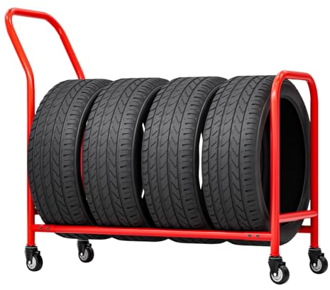 CMYUN Supports Pneus Support de Stockage de Support de Pneu Roulant, Garage Atelier Boutique Support Organisateur de Pneus avec Rouleaux, Présentoirs de Pneus en Métal avec Raccords, Au Sol