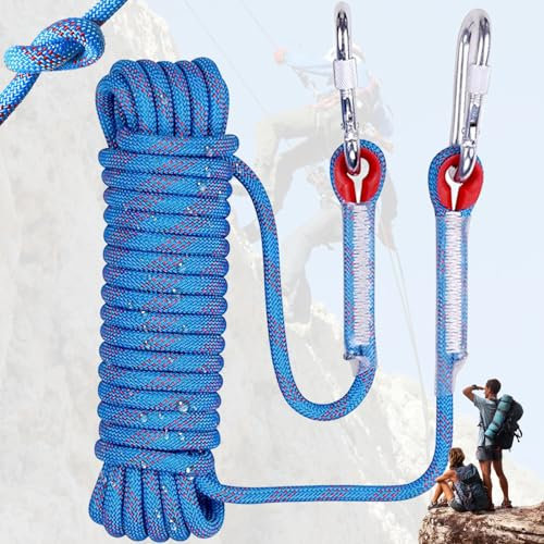 Oneroomone Cuerda Escalada, 8mm Cuerda De Escalada, Cuerda De Rescate, Cuerda De Seguridad con 2 Mosquetones, Cuerda Trenzada De Nailon, Cuerda De para Caídaspara Exterior Montañismo Camping
