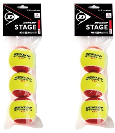 Dunlop Tennisball Stage 3 Red - für Kinder & Einsteiger im Kleinfeld (1x 3 Stück) (Packung mit 2)