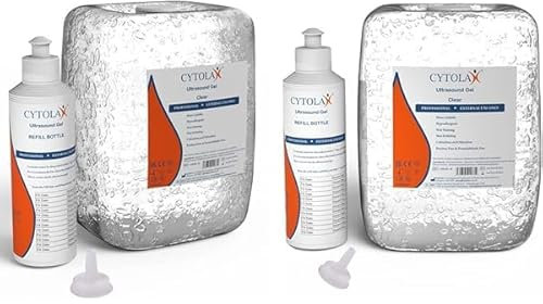 2 x Pasha81 Ltd | 5L Ultrasound Gel with 250ml Refill Bottle | 5 Litre Clear Transmission Gel | Non Staining UKCA CE Certified | 2 x 5 Litre