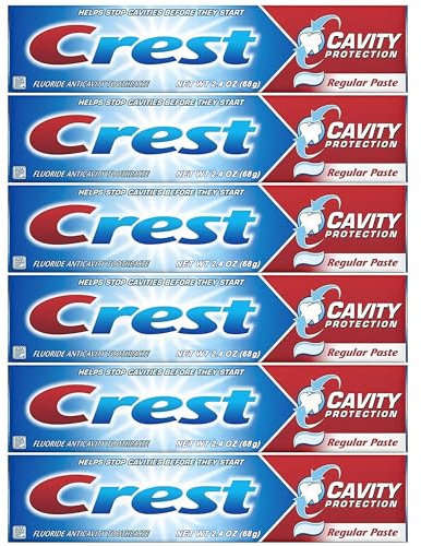 Crest Fluoride Anticavity Toothpaste, 6-Pack Regular Paste, 2.4 Oz Toothpaste Tubes, Clinically Proven Oral Care, Cavity Protection Tooth Paste, Freshens Breath, Healthy Teeth and Gums