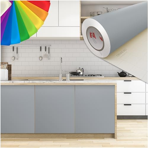 PRINT.GG Klebefolie Möbel - Möbelfolie in vielen Größen - Selbstklebende Folie in vielen Farben - Klebefolie Schwarz Matt für verschiedene Möbeltypen, 100 x 200 cm, Hellgrau Matt